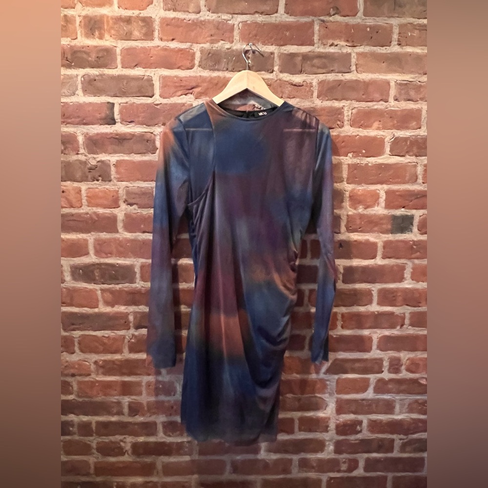 Sheer Sleeve Watercolor Dress